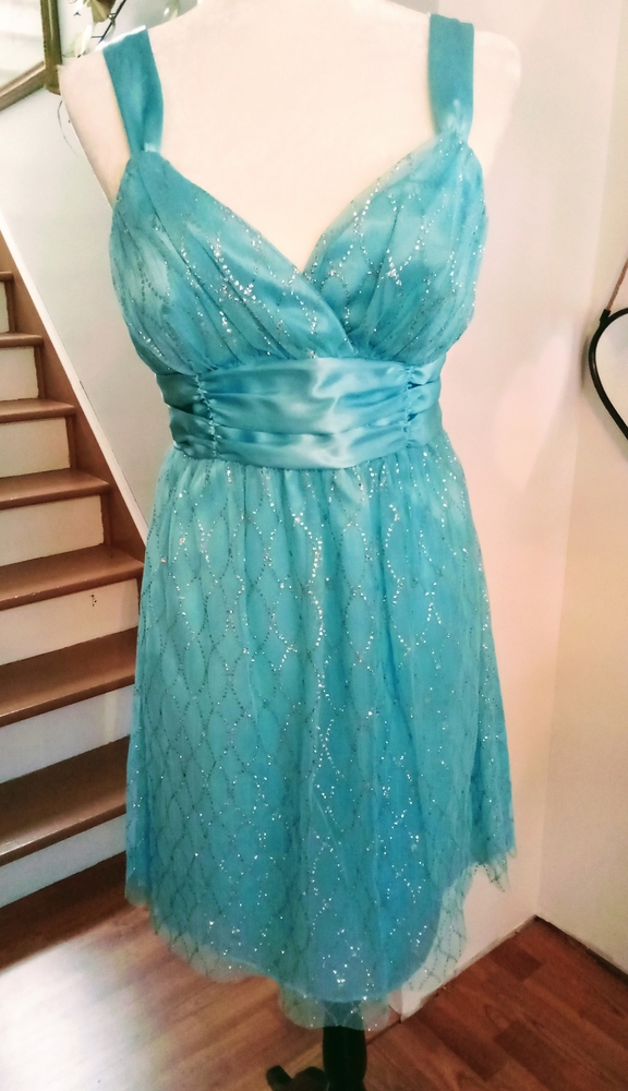 Beautiful Sky Blue Lace Party Dress With Golden Sparkles Brand Josh&Jazz (11/12)